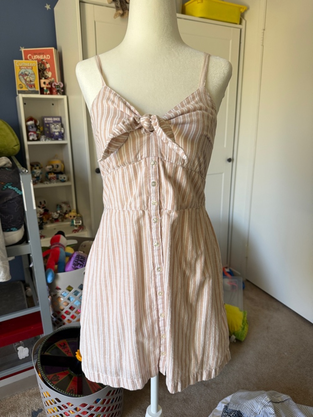 Abercrombie Striped Tie-Front Sundress in Soft Blush